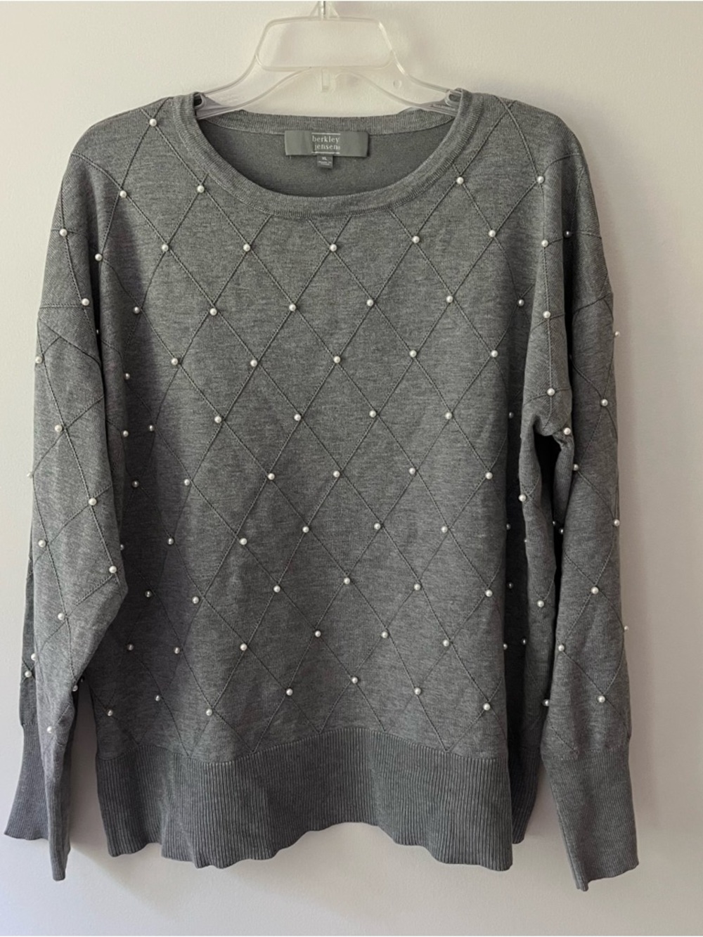 Berkley Jensen Pearl Diamond Knit Sweater Grey XL